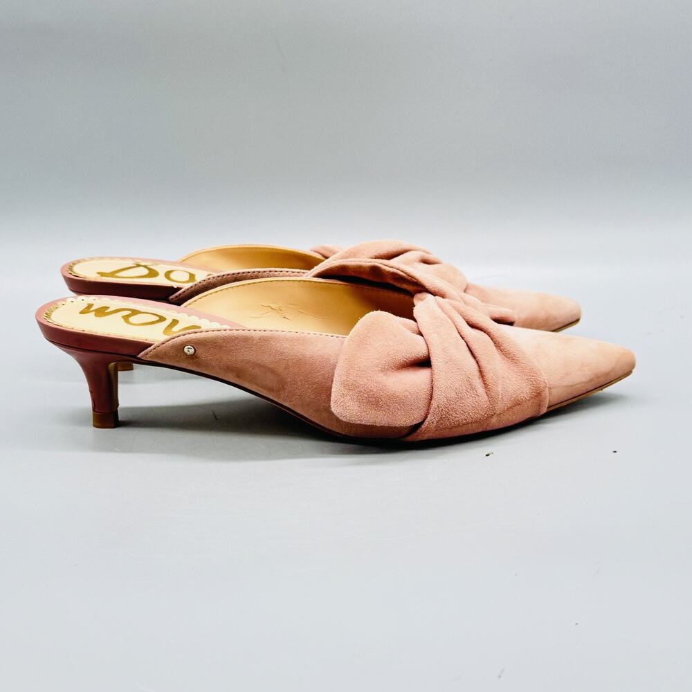 Sam Edelman Shoes Womens 7 Pink Suede Mule Kitten Heel Bow Pointed Toe Slip On